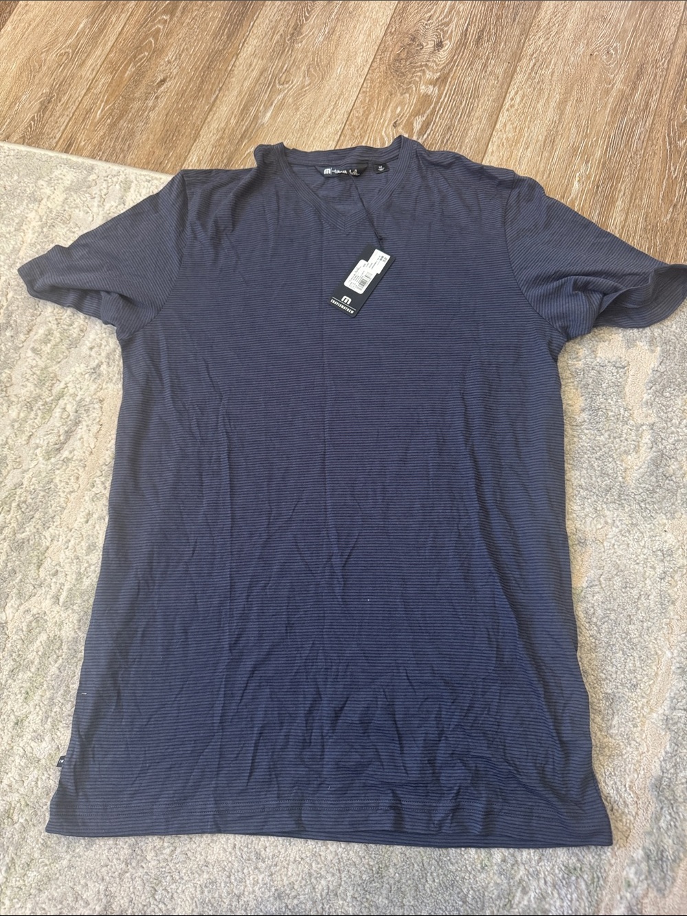 TravisMathew Navy Subtle Stripe Short Sleeve Crew